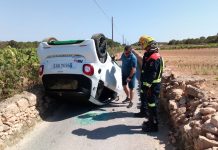 Aparatoso accidente en una vía secundaria de Formentera
