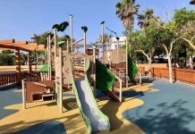 Renovación y mejoras en tres parques infantiles de Formentera Zona de juegos nueva en el parque Illes Pitiuses, la Savina