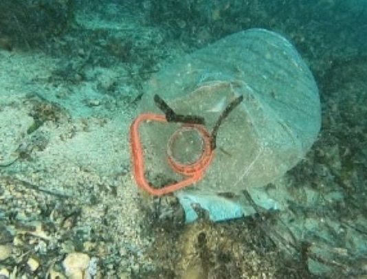 Oceana rechaza que el Ministerio fomente la pesca de basura con artes de arrastre Botella de plástico en fondos marinos de Baleares / foto: Oceana