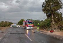 Cae un cable eléctrico en plena carretera