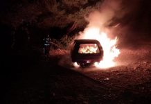 Los bomberos evitan que el incendio de un vehículo afecte a una zona boscosa en la subida a la Mola Los bomberos controlan el incendio de un vehículo en el kilómetro 14,8