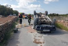 Vehículo volcado en el Camí Vell de la Mola Vehículo volcado en el camí Vell de la Mola