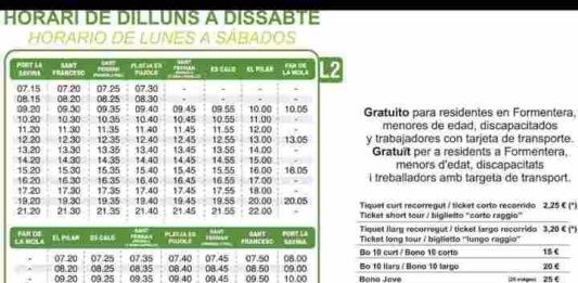 El Consell de Formentera aumenta las frecuencias del transporte público con la recuperación de la Línea 1 Nuevo horario autobús Formentera marzo 2024