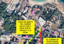 Aviso de circulación en es Pujols por obras en el carrer Punta Prima Accesos a es Pujols por obras
