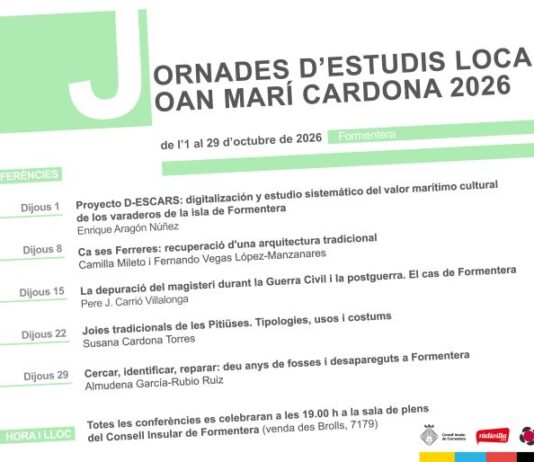 Les Jornades d’Estudis Locals Joan Marí Cardona tornen a l’octubre amb cinc mirades sobre el patrimoni i la memòria de Formentera
