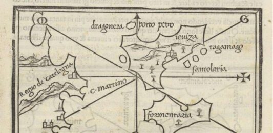 La evolución del nombre de Formentera: un recorrido a través de los siglos Mapa de las Pitiusas del Isolario di Bordone (1534). Instituto Geográfico Nacional.