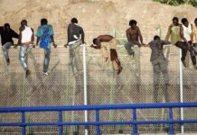 El problema Migrants enfilats sobre una tanca